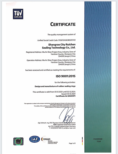 Китай Dongguan Ruichen Sealing Co., Ltd. Сертификаты